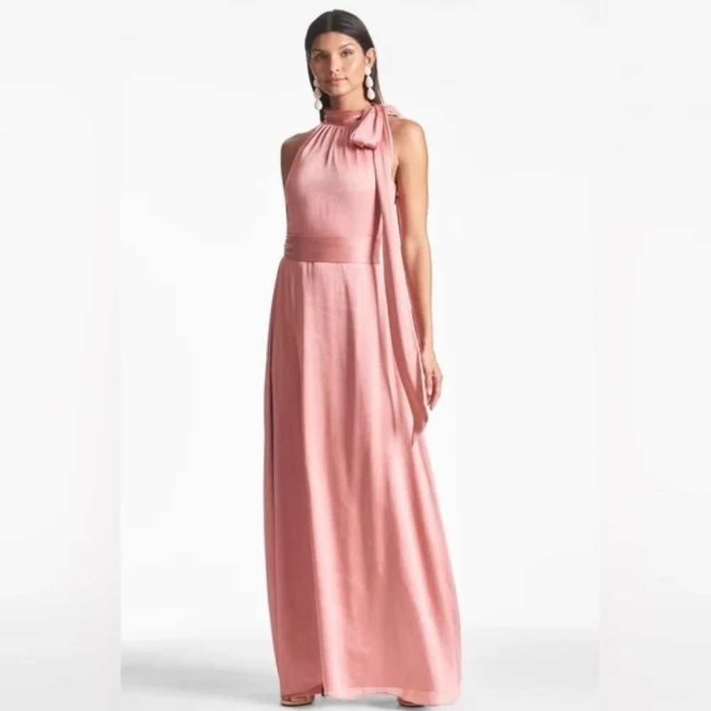 Sachin & Babi BHLDN Kayla Gown Rouge Tie Neck Maxi Crinkle Dress 16 NWT